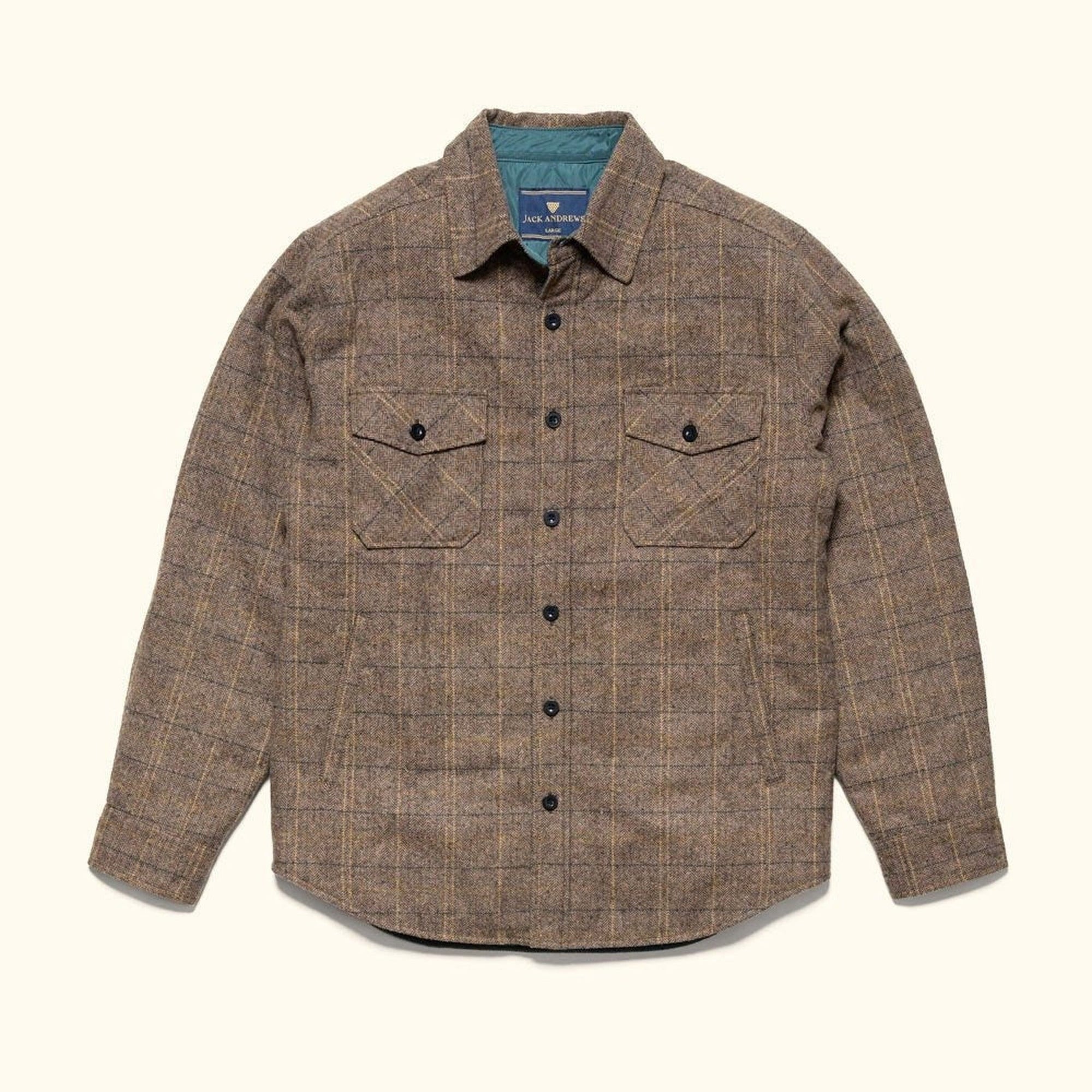 Aberdeen Wool Twill Shirt Jac in Thistle Grove, laid flat, front