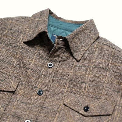 Aberdeen Wool Twill Shirt Jac in Thistle Grove: collar and chest pocket detail