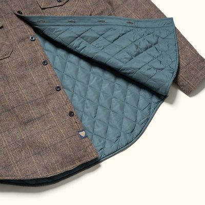 Aberdeen Wool Twill Shirt Jac in Thistle Grove: teal quilted lining detail
