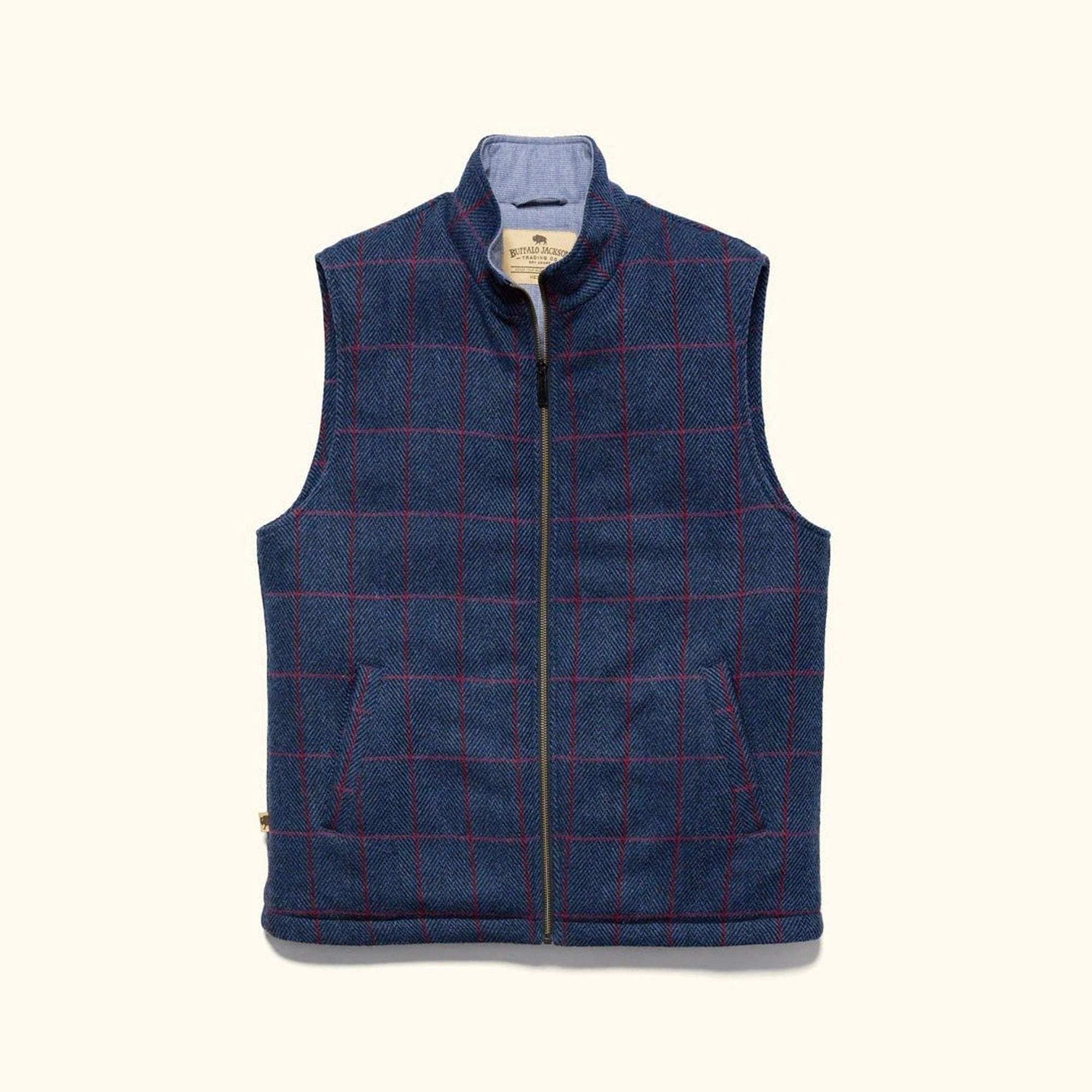 Ashton Wool Herringbone Vest in Clan Blue, laid flat, front