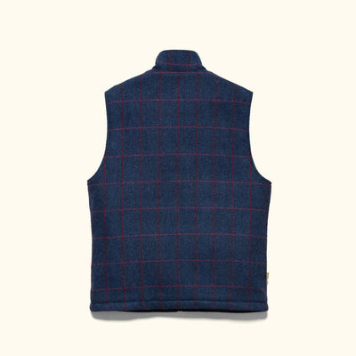 Ashton Wool Herringbone Vest in Clan Blue, laid flat, back