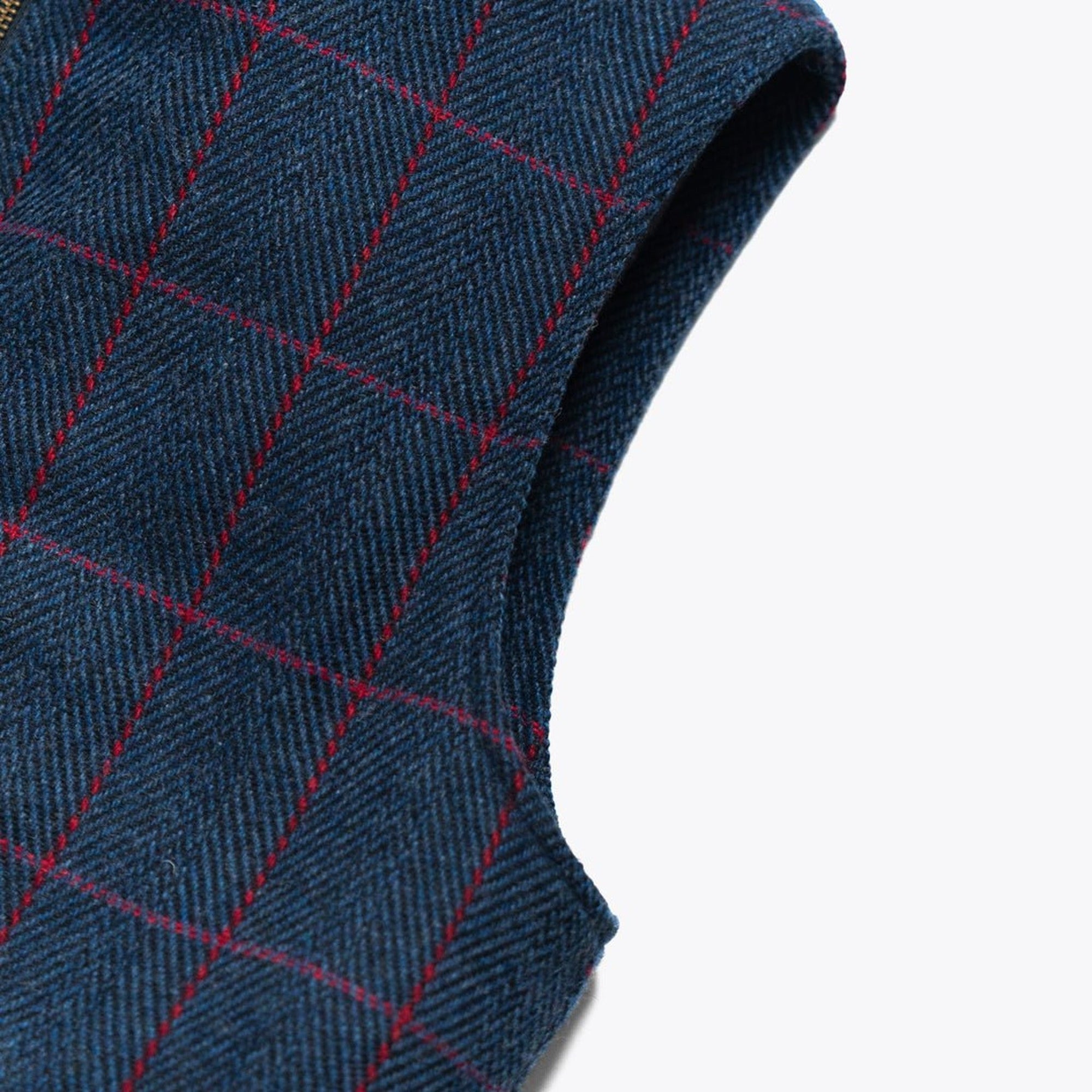 Ashton Wool Herringbone Vest in Clan Blue: armhole detail
