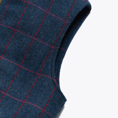 Ashton Wool Herringbone Vest in Clan Blue: armhole detail