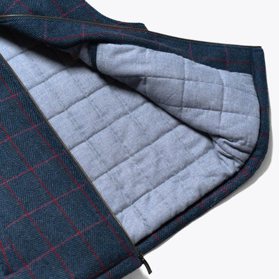 Ashton Wool Herringbone Vest in Clan Blue: quilted lining detail