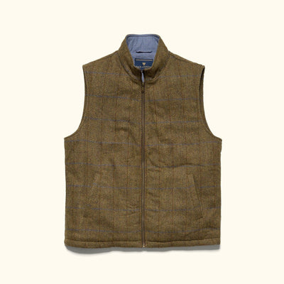 Ashton Wool Herringbone Vest in Mosswood, laid flat, front