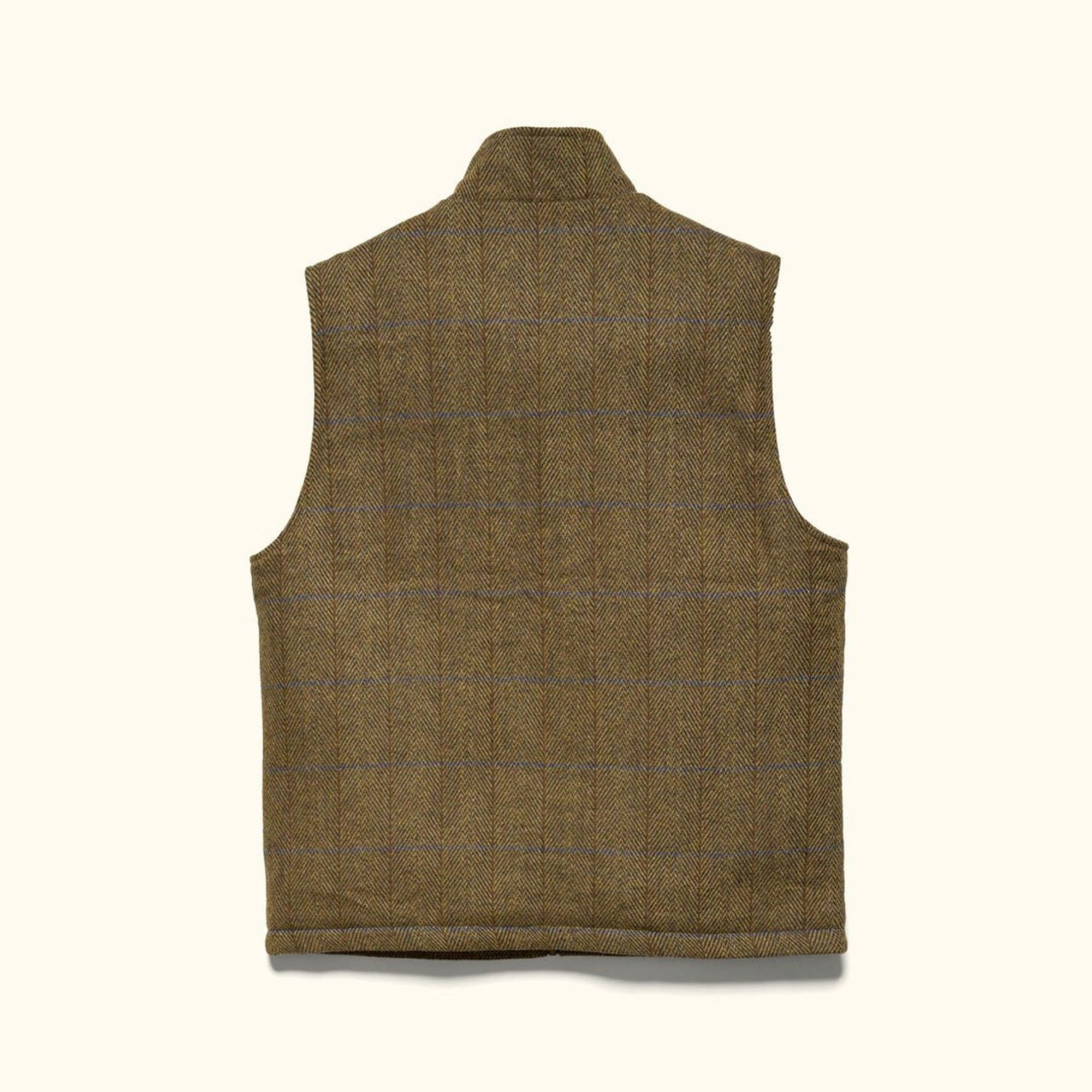 Ashton Wool Herringbone Vest in Mosswood, laid flat, back