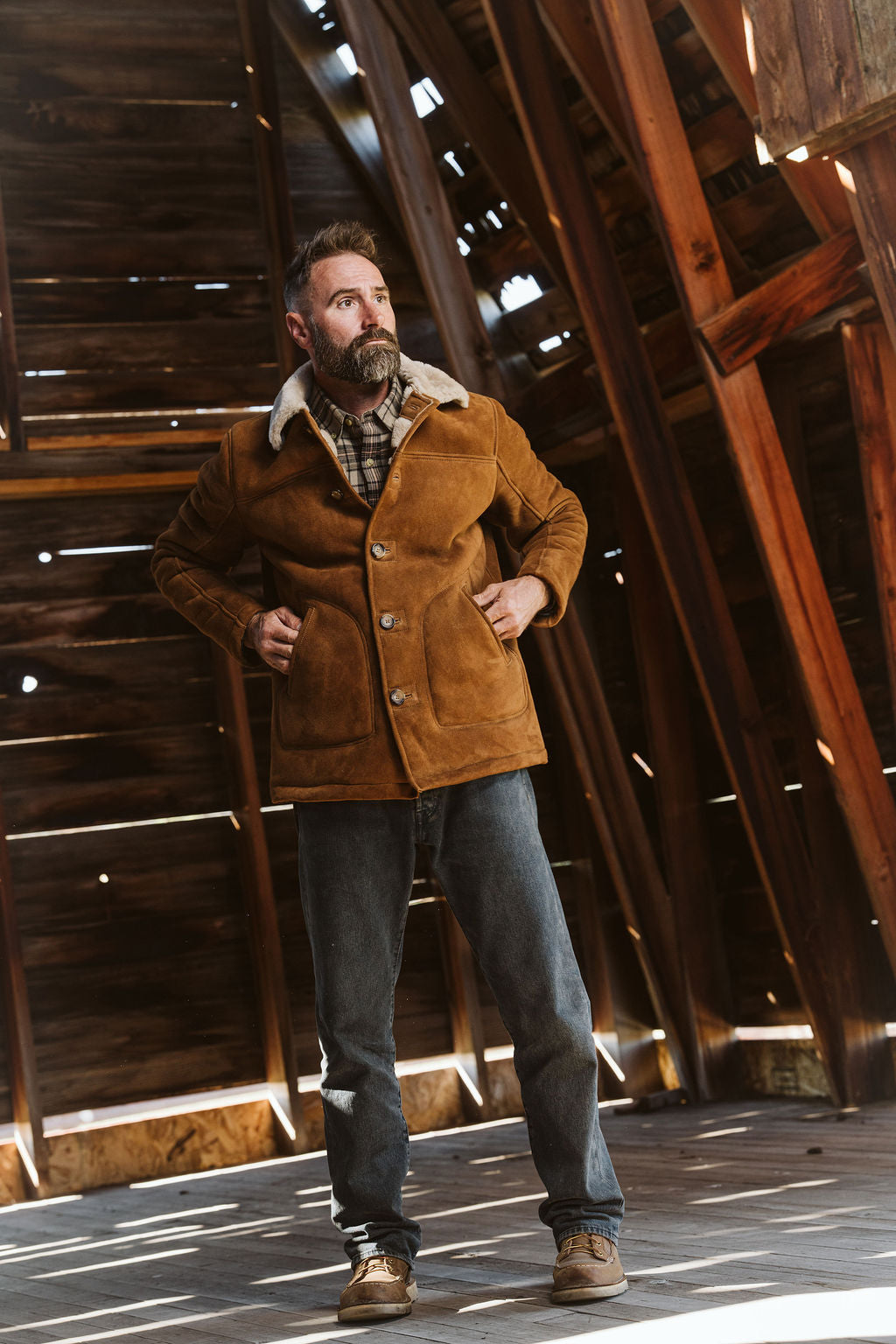 Tan Khaki - Mens Shearling Barn Jacket