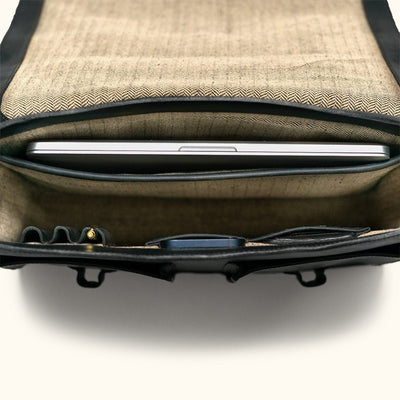 Herringbone Wool Interior Style - Leather Messenger Bag | Black - Buffalo Jackson Trading Co.