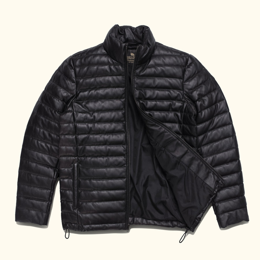 Men's Down Leather Puff - Black Leather Down Jacket