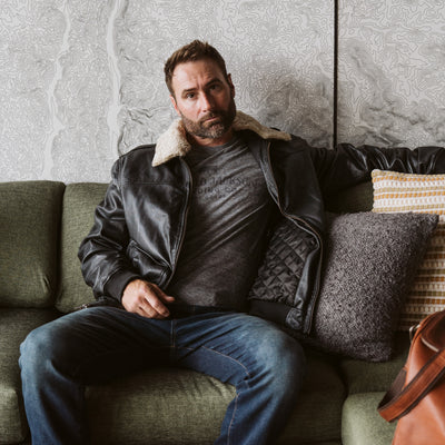 Men's Classic BlackLeather Bomber Jacket Style