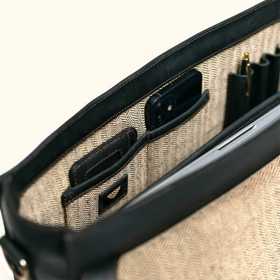 Interior Opening - Jefferson Leather Messenger Bag | Black - Buffalo Jackson Trading Co.