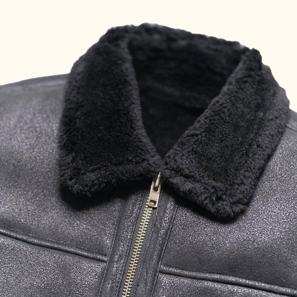 Men's Black Bomber - Sheepskin Shearling Jacket WW2