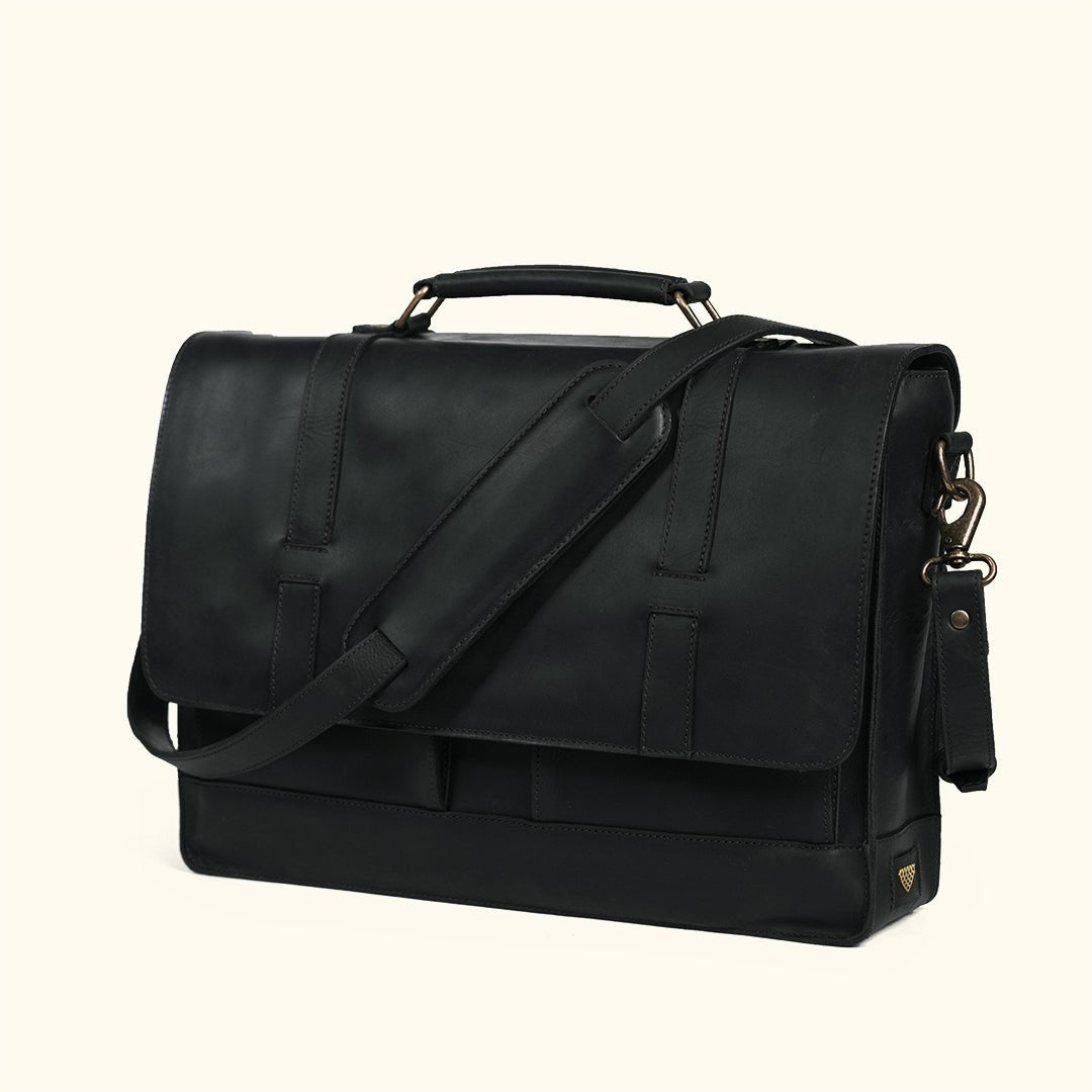 Front Carry Handle Jefferson Leather Messenger Bag | Black - Buffalo Jackson Trading Co.
