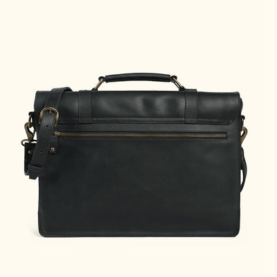 Zippered Back - Jefferson Leather Messenger Bag | Black - Buffalo Jackson Trading Co.