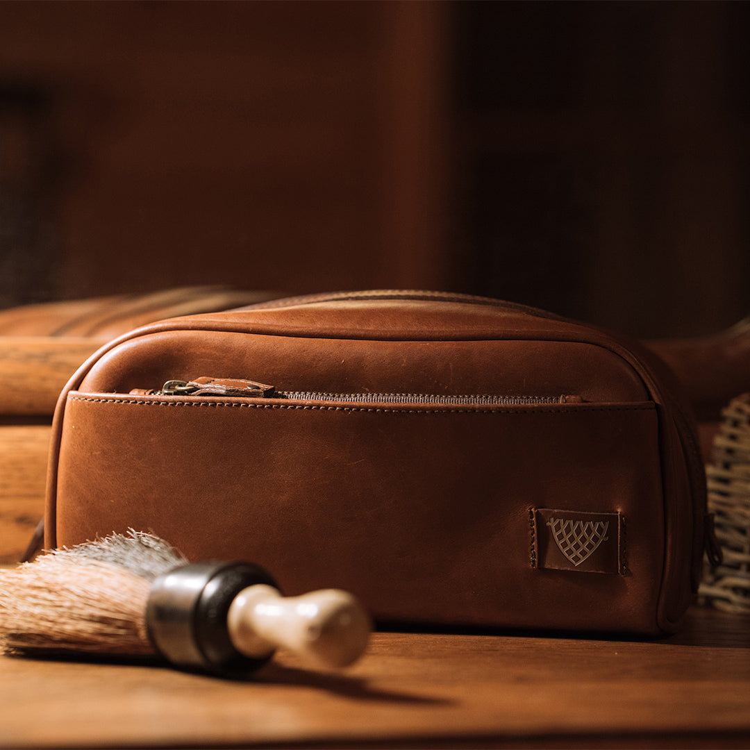 Vintage Leather Dopp Kit with shaving brush