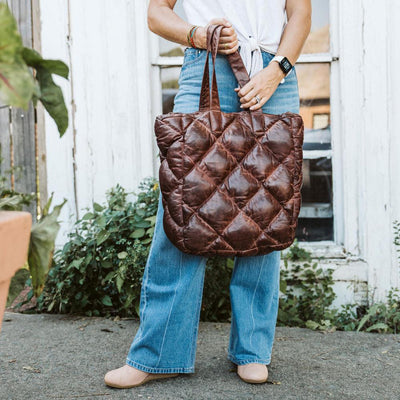 Farmers Market Tote - Leather Puff Quilted Tote Bag