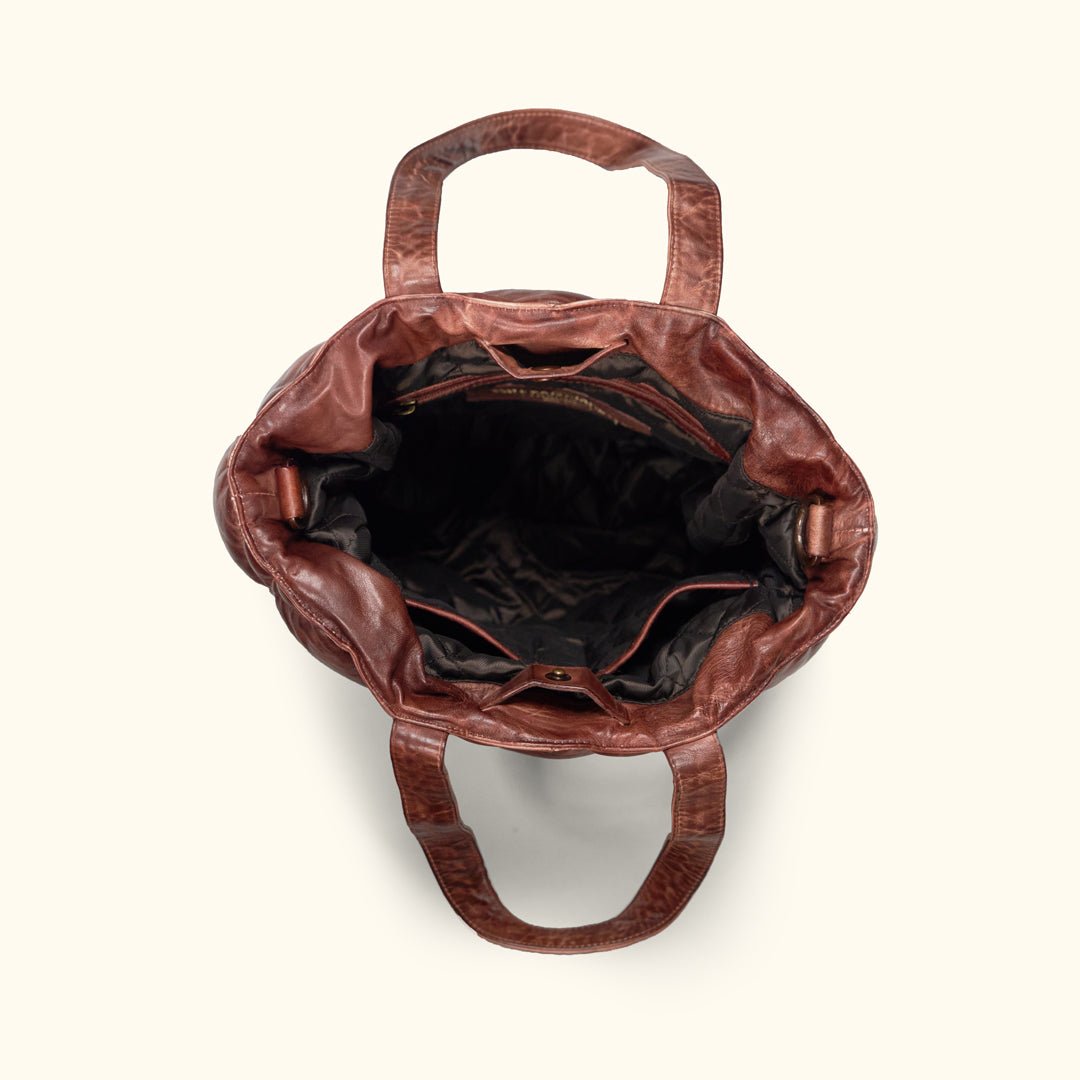 Opening - Lined, Quilted Leather Puffer Tote
