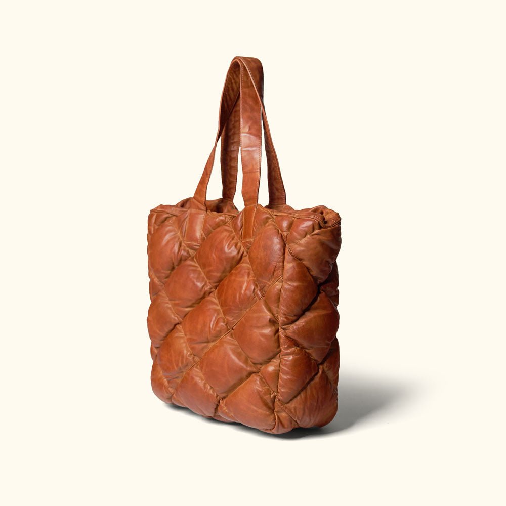 Tan Brown Vintage Puffer Quilted Tote | Vintage Tan - Buffalo Jackson Trading Co.
