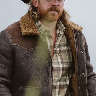 Outdoor Flannel and Shearling Jacket - in Western Cut and Yoke Collar