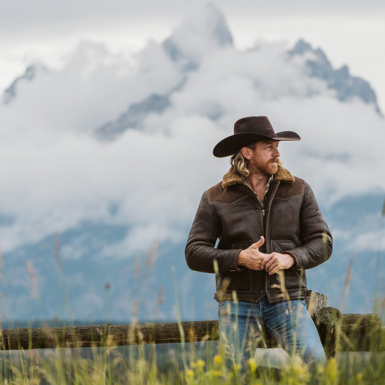 Tetons - Wyoming - Full Grain Shearling Wool Jacket in Western Cut