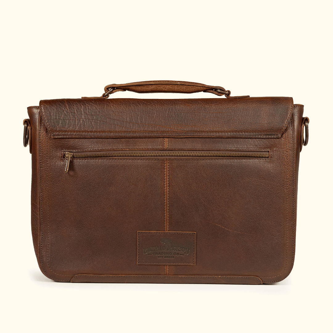 Roosevelt Messenger Bag back panel — YKK zippered pocket for quick-access travel items and daily essentials