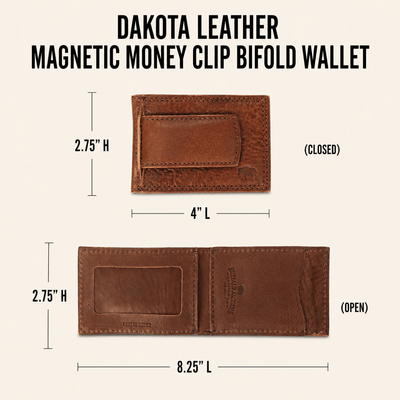 Dakota Leather Magnetic Money Clip Bifold Wallet in Chestnut Brown