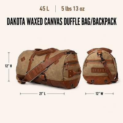 Dakota Waxed Canvas Duffle Bag/Backpack | Field Khaki w/ Chestnut Brown Leather