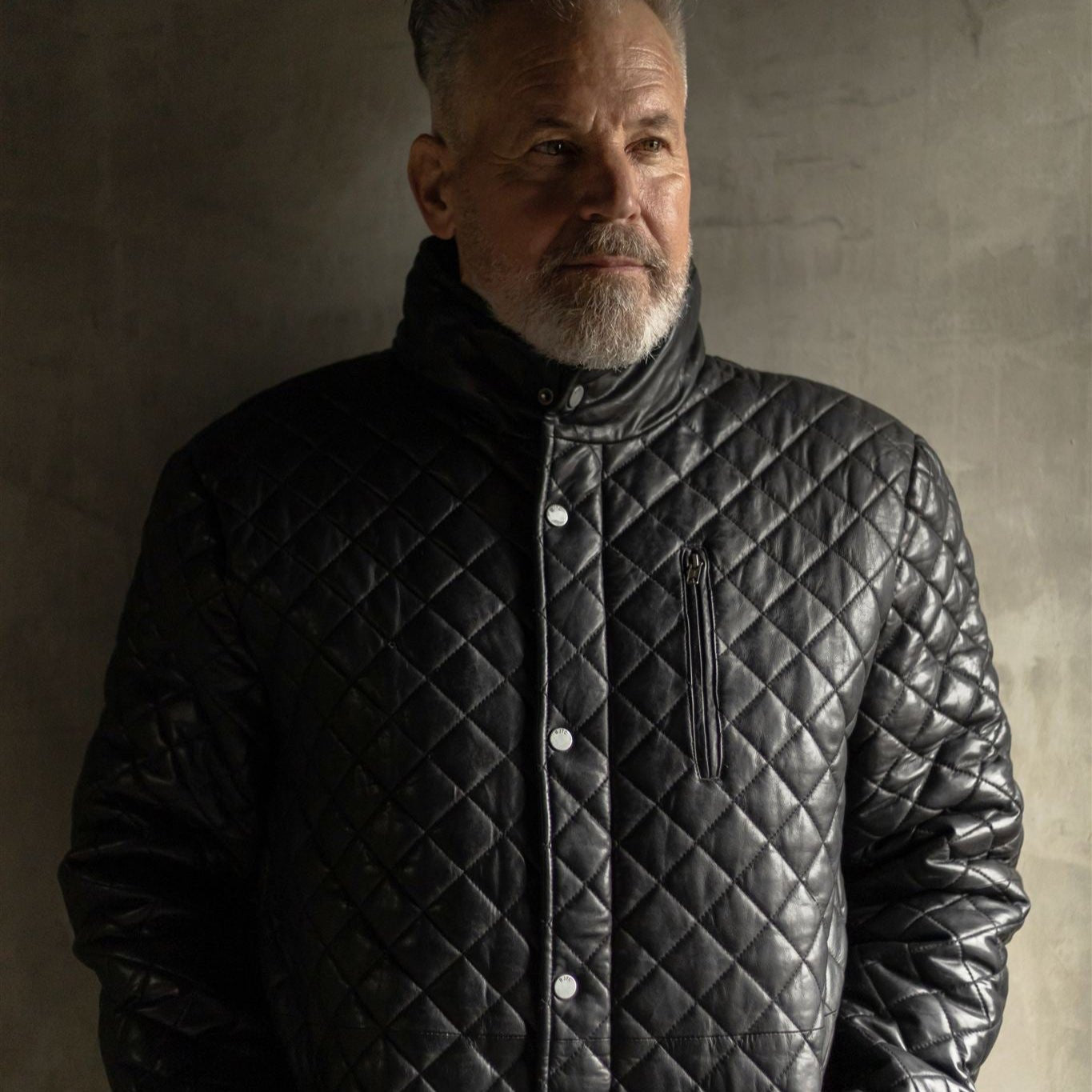 Quilted Mens Black Leather Jacket