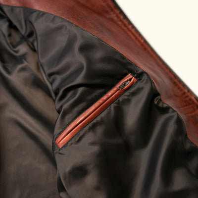 Interior Zippered Left Chest Pocket - Western Yellowstone Leather Jacket
