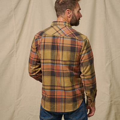 Back view of Fairbanks Flannel Shirt Canyon Timber Plaid showing durable yoke and full plaid pattern alignment