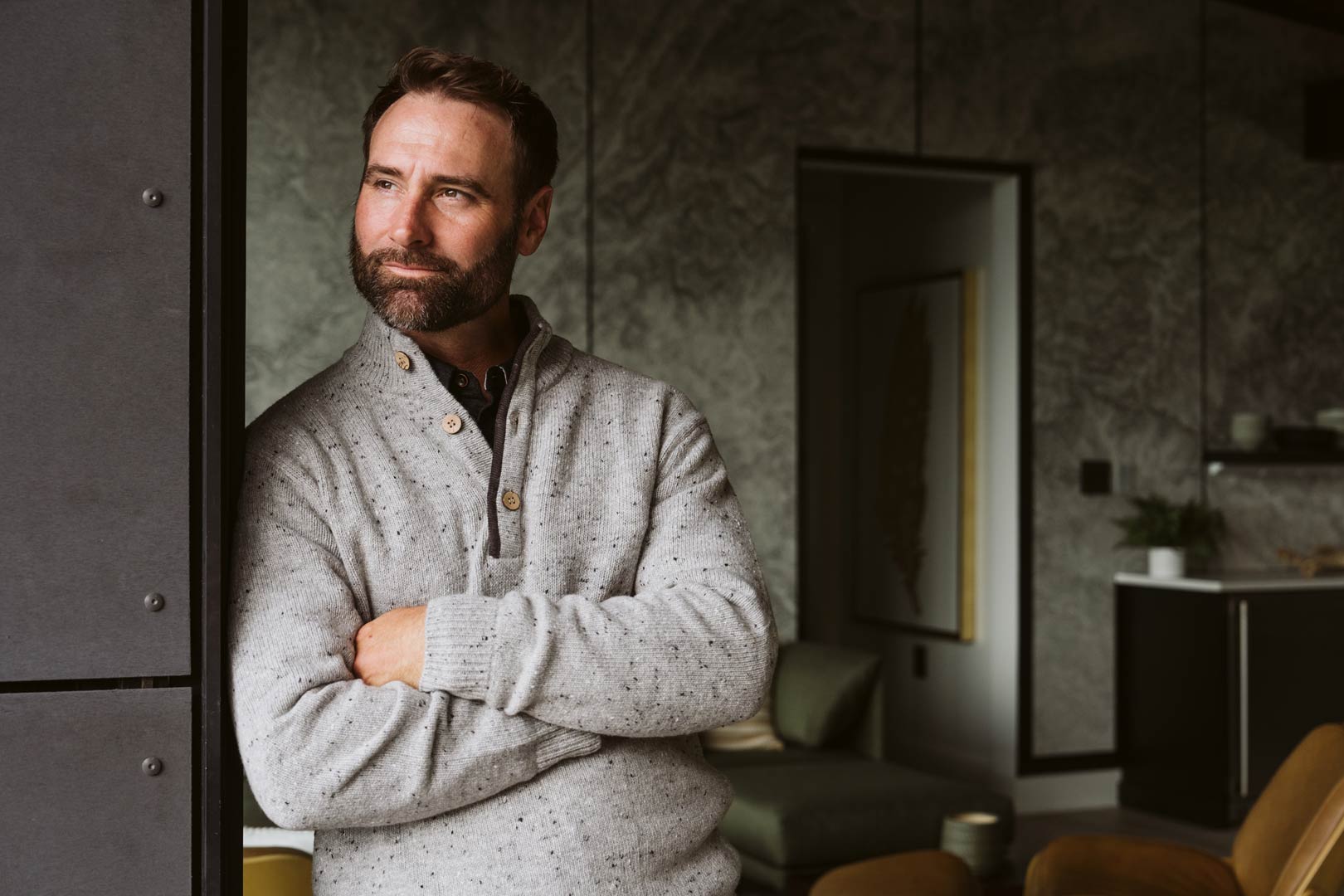 Quarter Button Wool Sweater | Gray Fleck