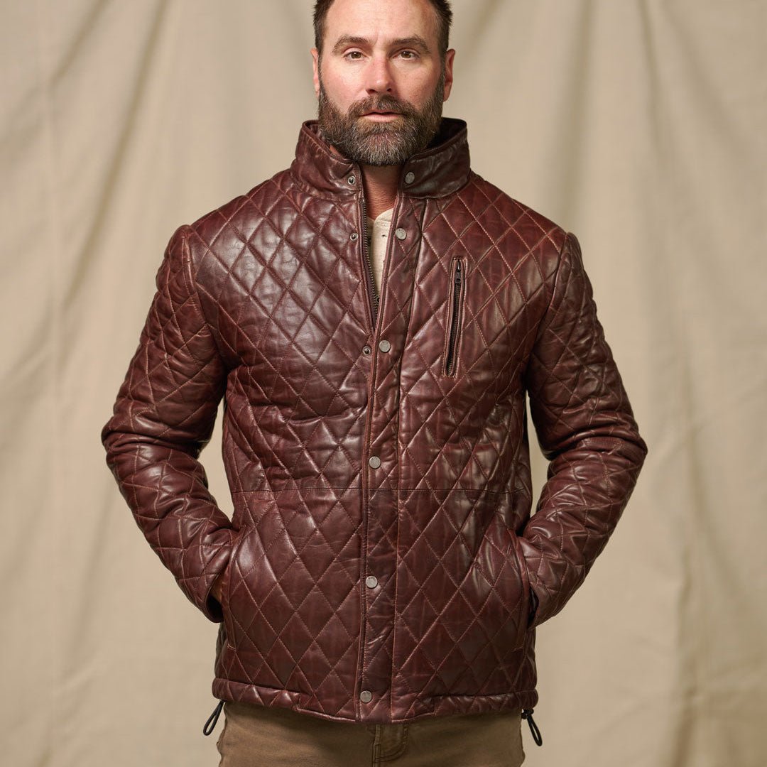 Front - Man - Men's Leather Jacket for Golf, and dress, high end