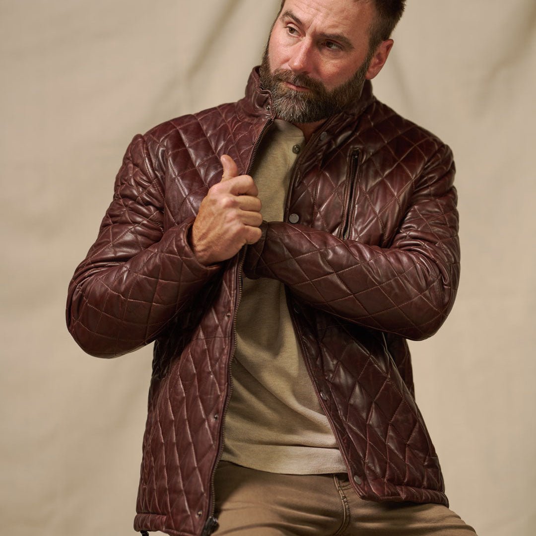 Mens Quilted Leather Jacket - Full Grain Leather