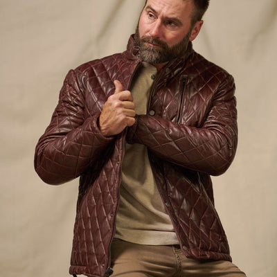 Mens Quilted Leather Jacket - Full Grain Leather
