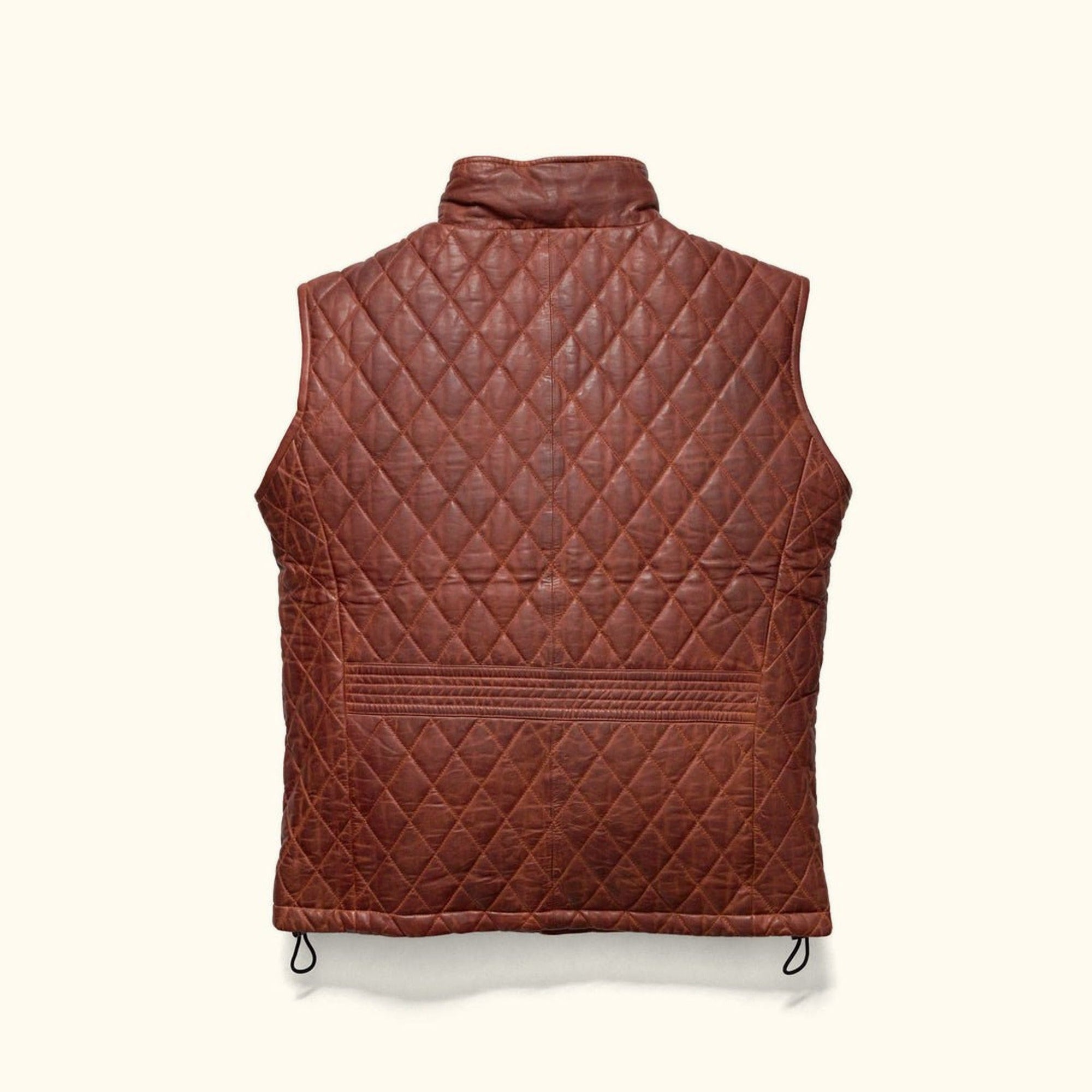 Highlands Quilted Leather Vest in Whiskey Brown, back view.