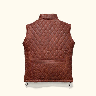 Highlands Quilted Leather Vest in Whiskey Brown, back view.