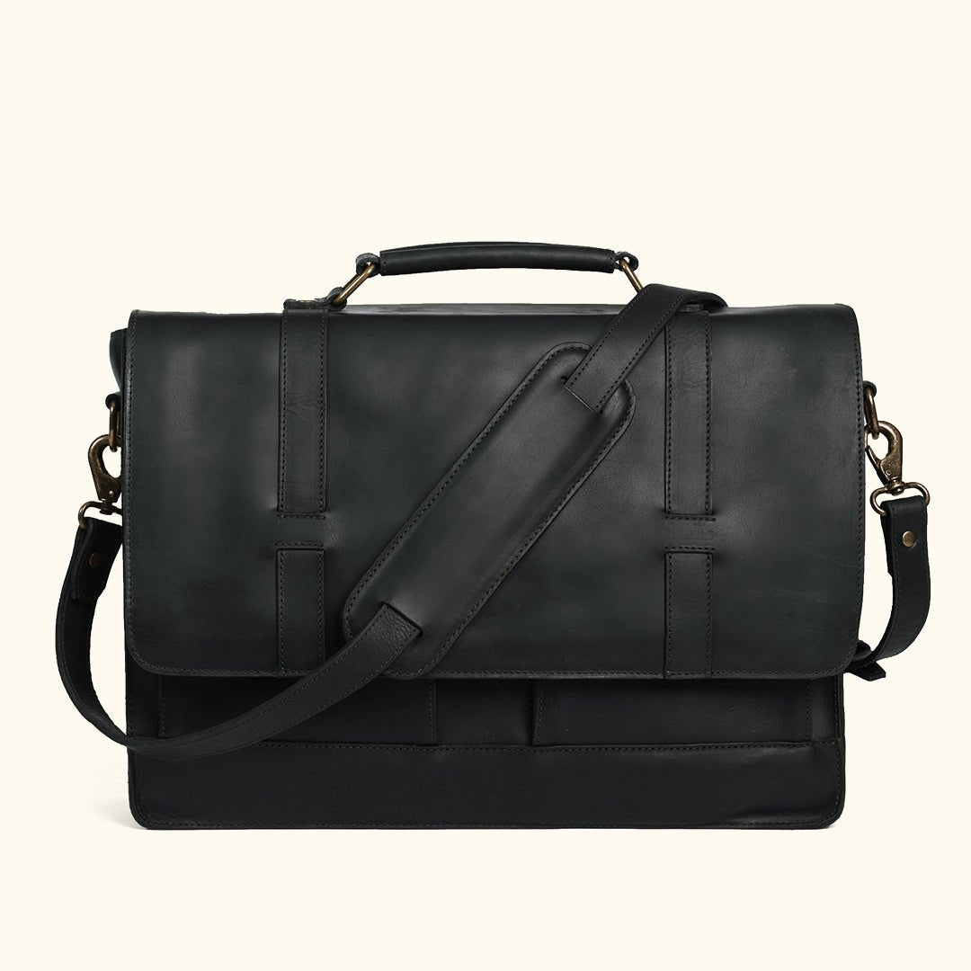 Classic Luxury Men's Jefferson Leather Messenger Bag | Black - Buffalo Jackson Trading Co.
