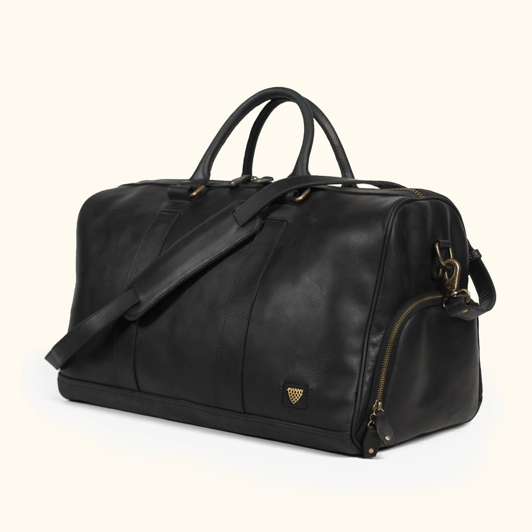 Mens Duffle - Shoe Compartment - Mens Luxury Vintage, Classic Black