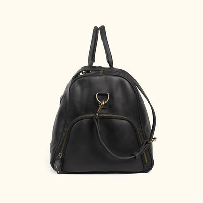 Side View - Zippered Shoe Compartment Opening - Vintage Duffle Bag