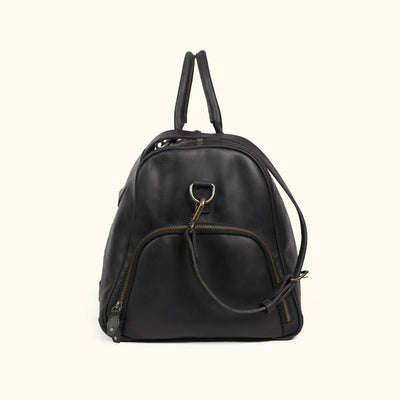 Side View - Zippered Shoe Compartment Opening - Vintage Duffle Bag