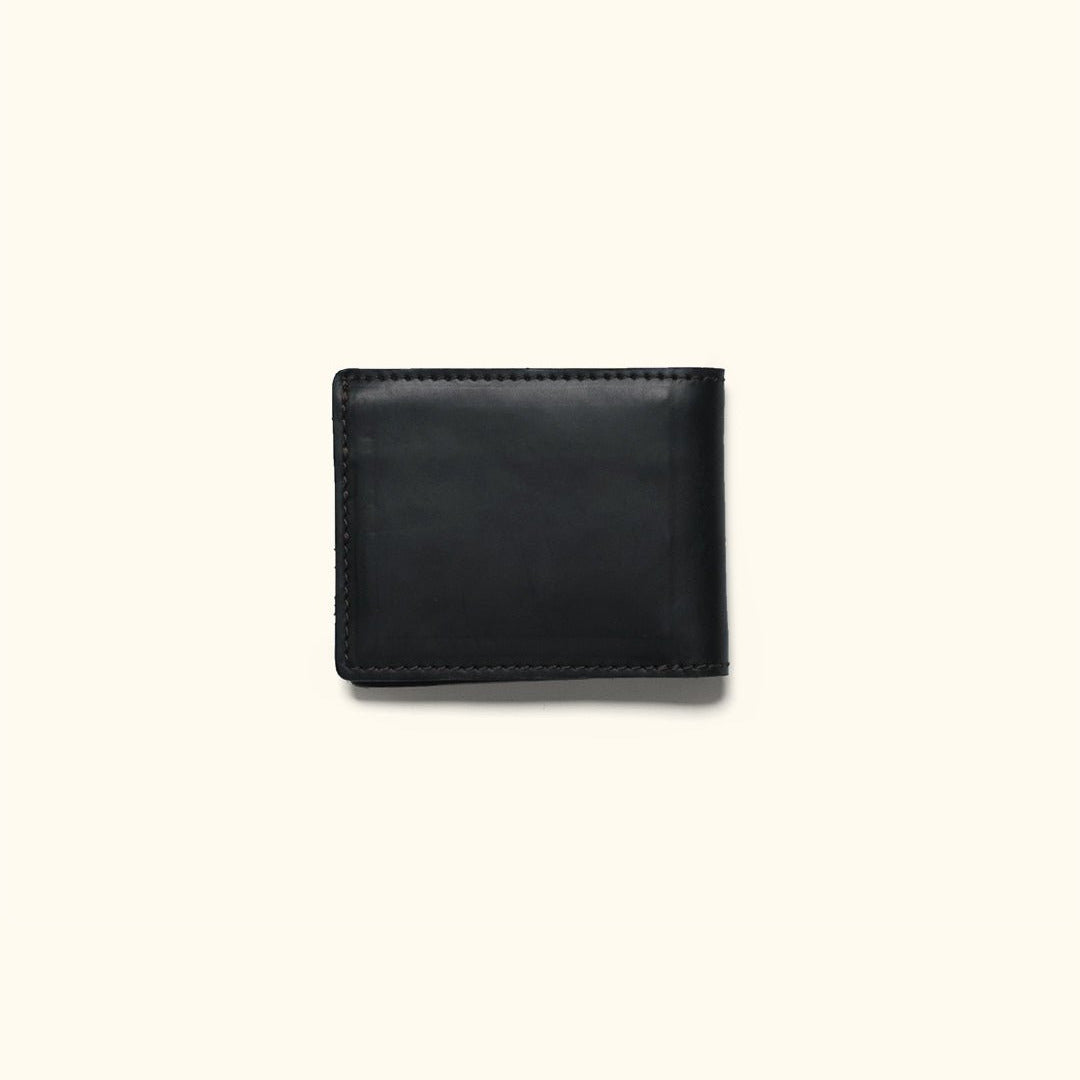 Jefferson Leather Bifold Wallet in Vintage Black, back view.