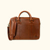 Luxury leather work briefcase with a classic design, featuring durable stitching and a shoulder strap.