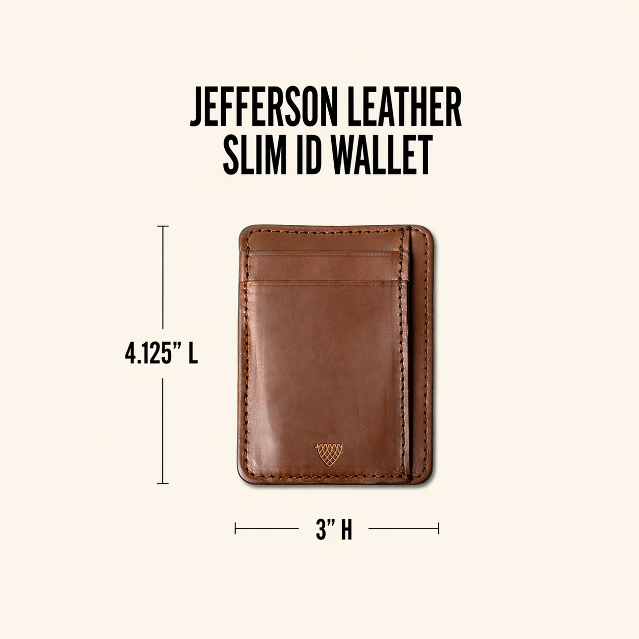 Jefferson Leather Slim ID Wallet in Elderwood Brown size chart with dimensions.