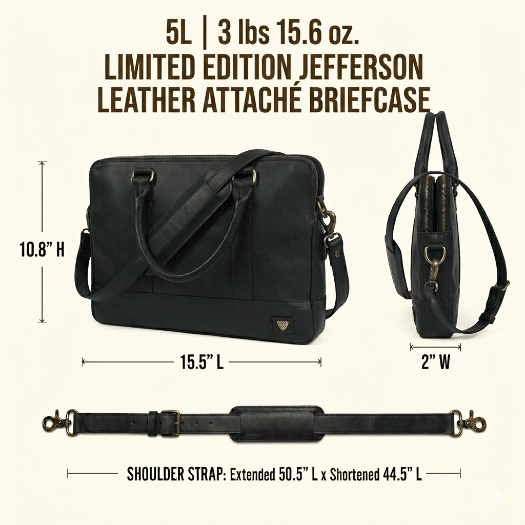 Limited Edition Jefferson Leather Attaché Briefcase | Black