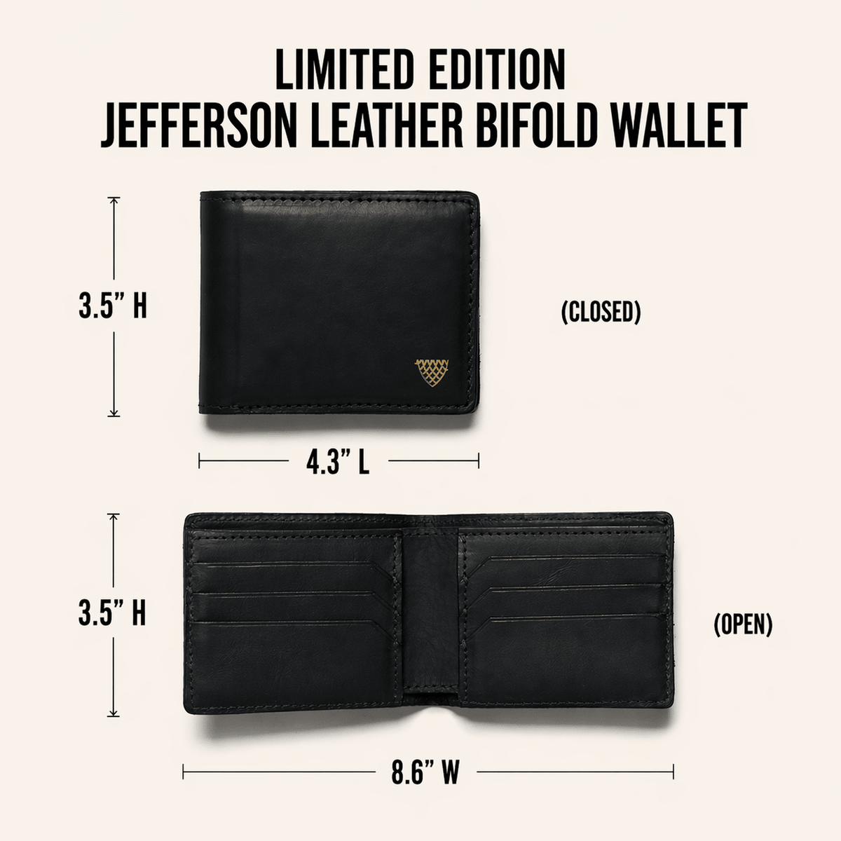 Dimmension for Leather Bifold Wallet | Black - Buffalo Jackson Trading Co.