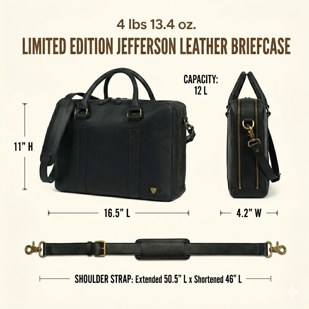 Limited Edition Jefferson Leather Briefcase | Black