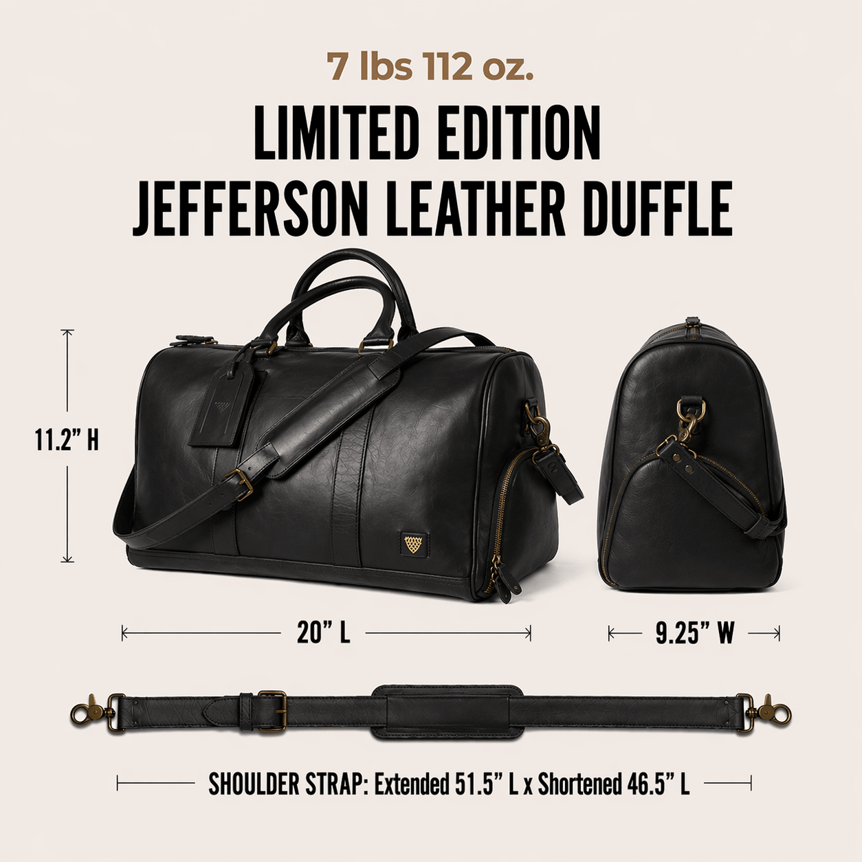Dimmensions - Update for Leather Duffle Bag