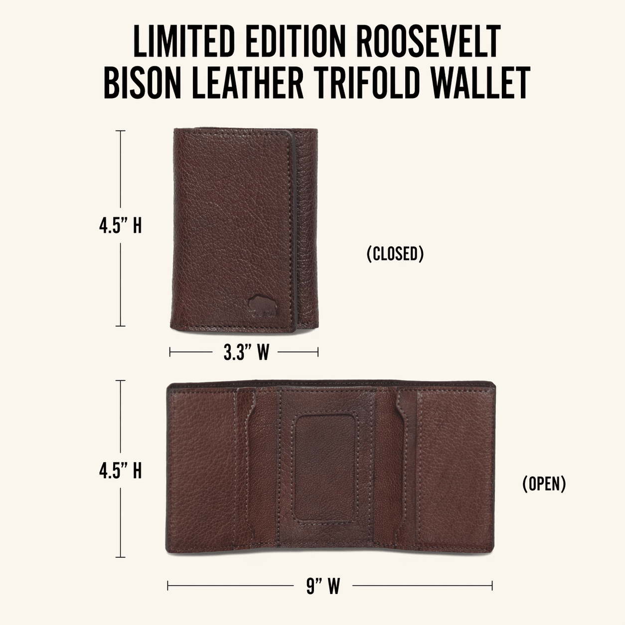 Limited Edition Roosevelt Leather Trifold Wallet | Buffalo Grain