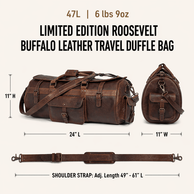 Details and Dimensions for Leather Duffle Bag