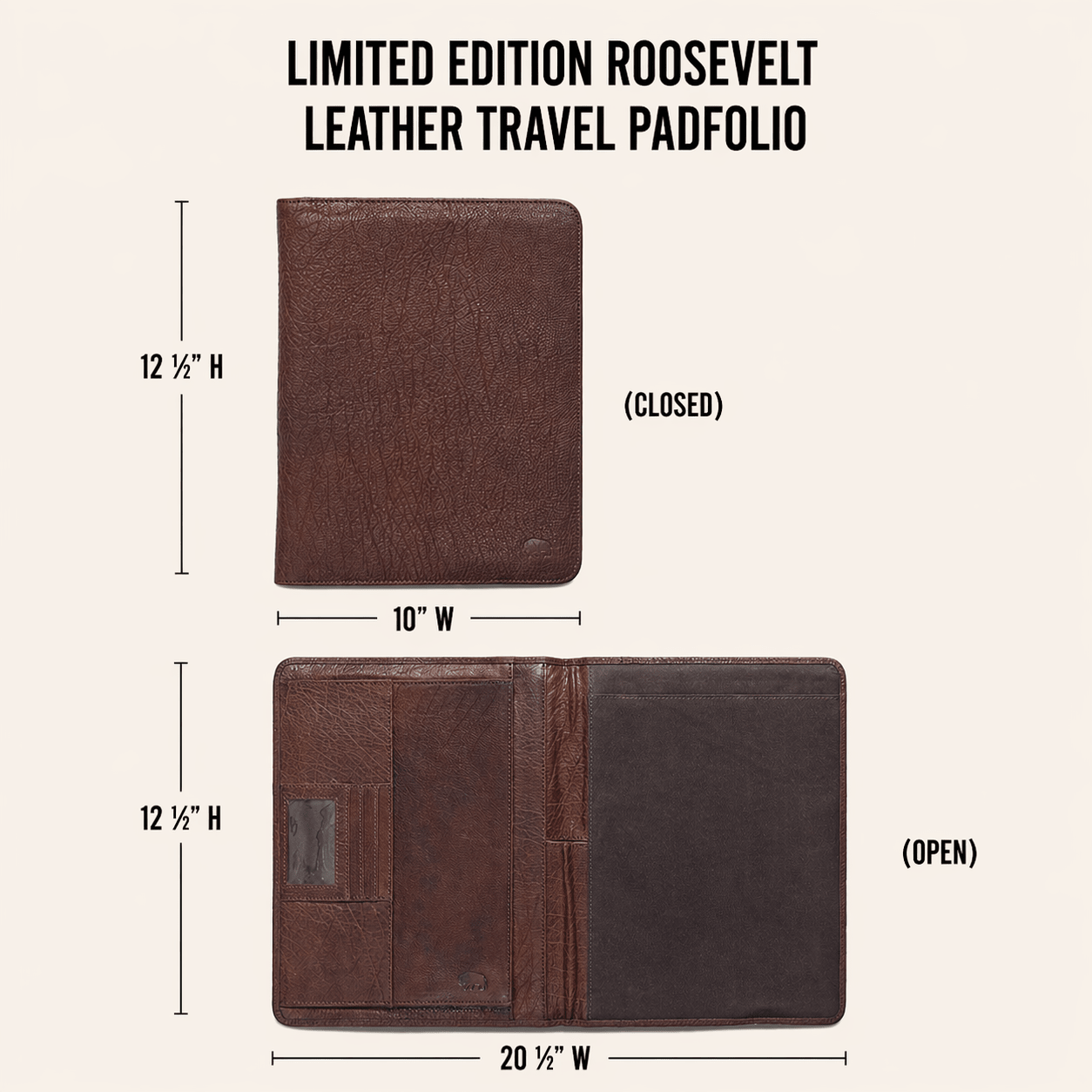 Limited Edition Roosevelt Leather Travel Padfolio | Buffalo Grain